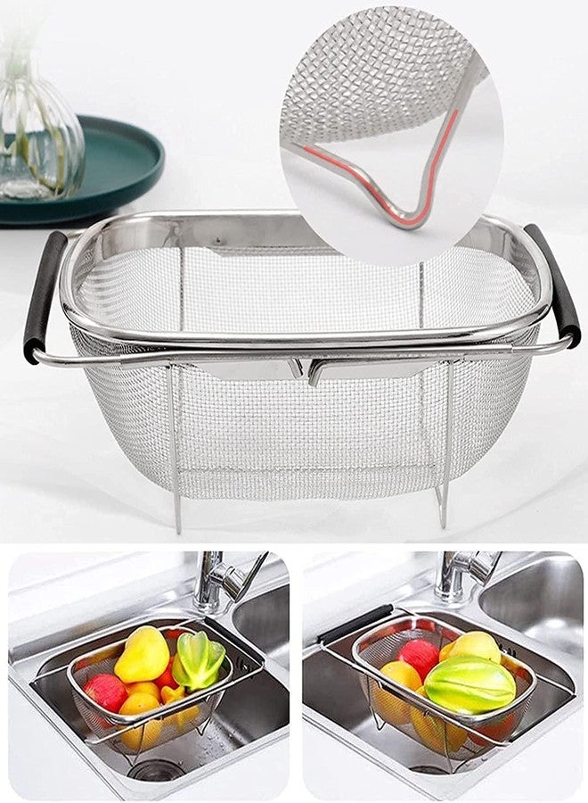 LOXBEE Fine Mesh Strainer Small Baskets Kitchen Colander for Strain, Drain, Rinse Vegetables, Fruits Oval Colander with Expandable Rubber Grip Handles for Washing Rice Grains Food Pasta [ Silver ] - Image 5